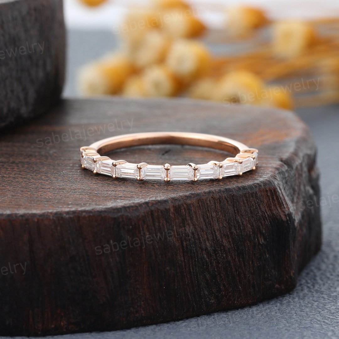 Vintage Baguette Cut Moissanite Wedding Band Rose Gold Diamond Wedding — free download