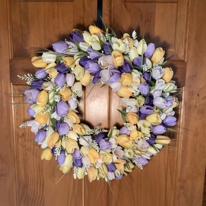 Purple Tulip Wreath Yellow Tulip Wreath Spring Wreath Easter Wreath Yellow Flower Wreath Spring Gold Flower Wreath Purple Wreath