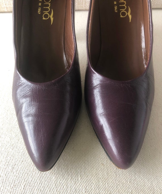 Vintage 80s Burgundy Leather Pumps|Heels Size 8 N… - image 3