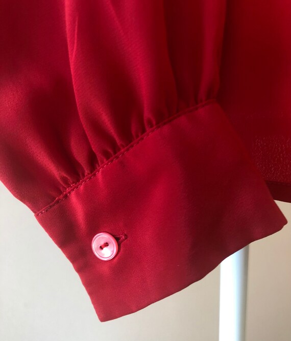 Vintage 80s Red Silky Blouse with Shoulder Pads - image 7