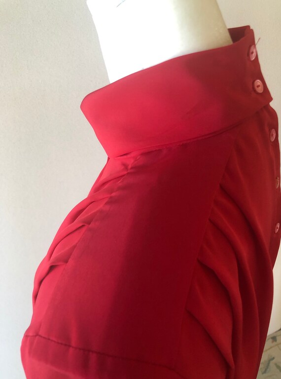 Vintage 80s Red Silky Blouse with Shoulder Pads - image 4