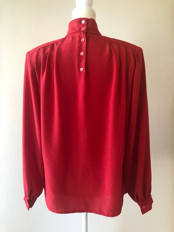 Vintage 80s Red Silky Blouse with Shoulder Pads - image 8