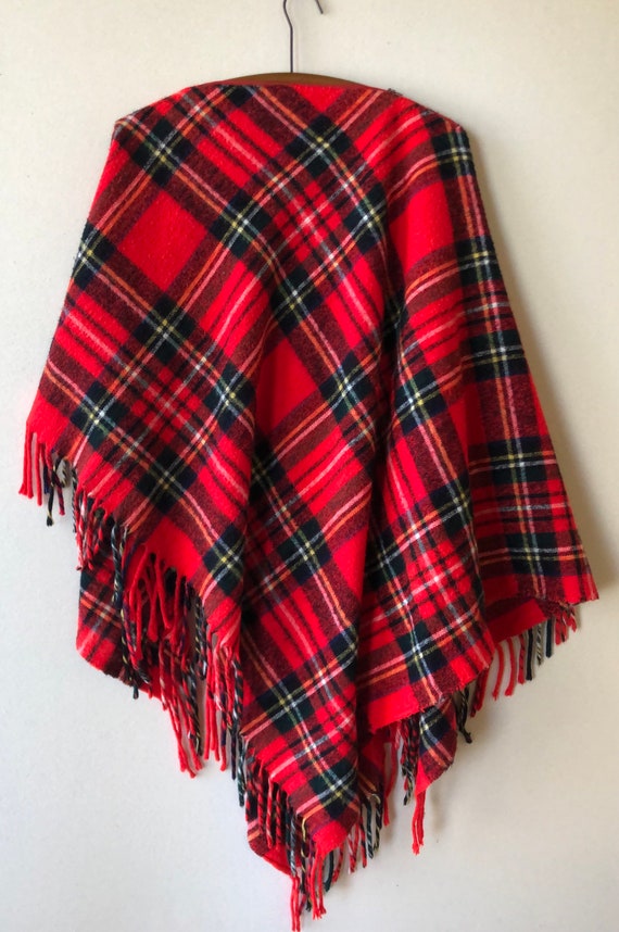 Vintage Red Tartan Plaid Wool Poncho | Tartan Pla… - image 6