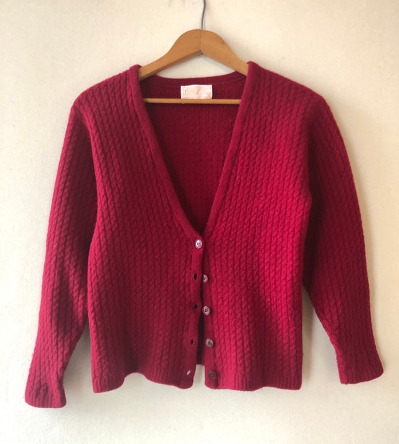 Vintage Pendleton Red Wool Cable Knit Cardigan - image 4