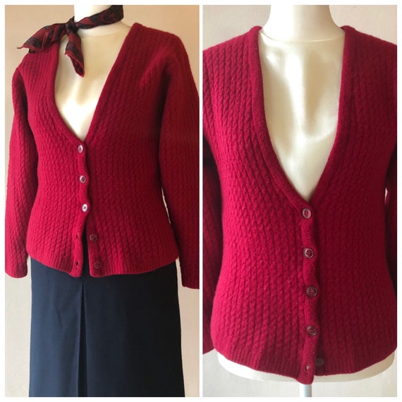 Vintage Pendleton Red Wool Cable Knit Cardigan - image 1