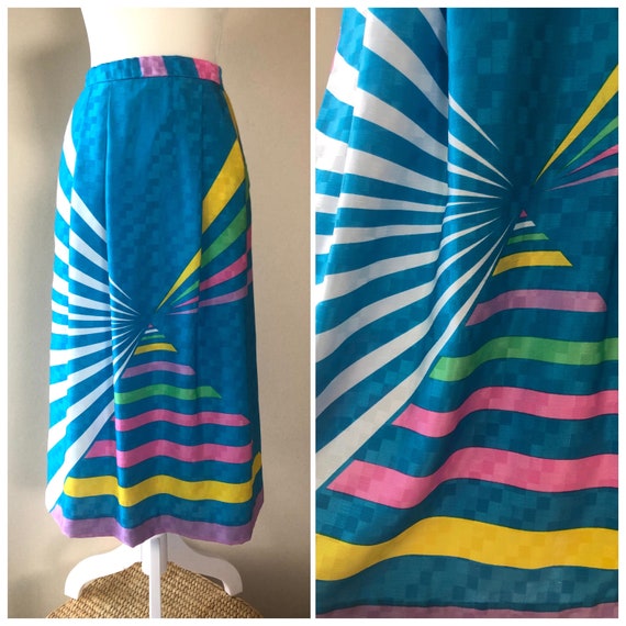 1980s Abstract Pattern Silk Skirt - image 1