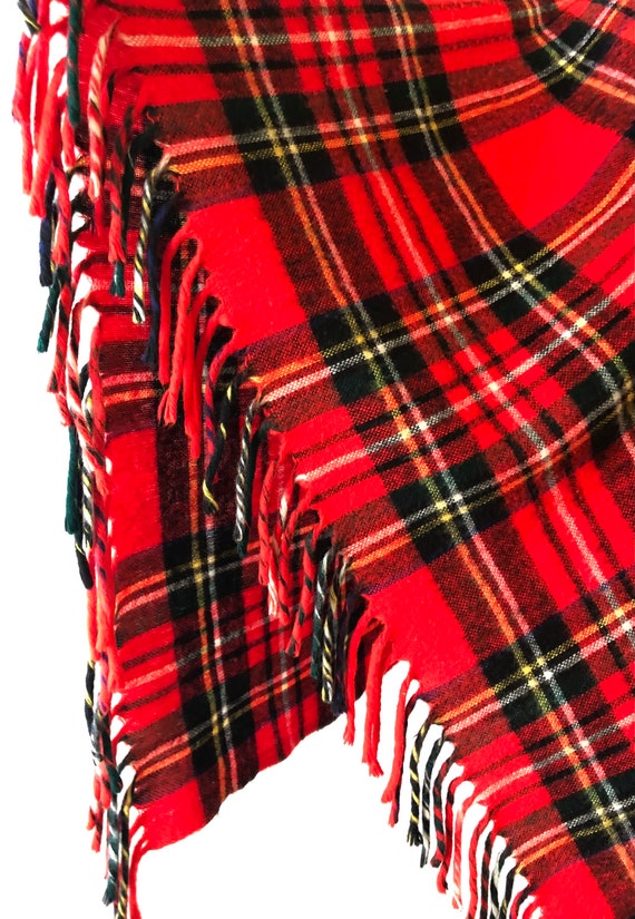 Vintage Red Tartan Plaid Wool Poncho | Tartan Pla… - image 5