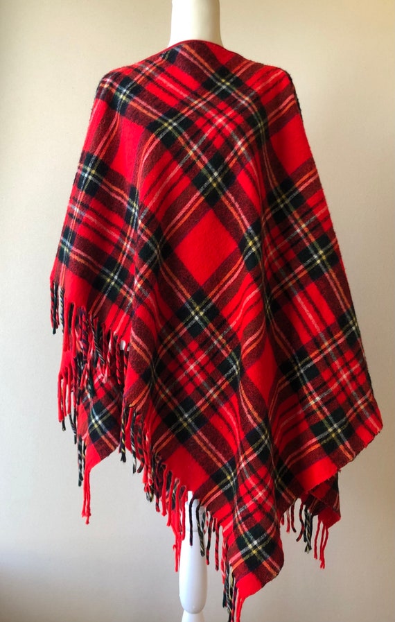 Vintage Red Tartan Plaid Wool Poncho | Tartan Pla… - image 2