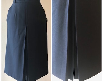 Vintage Evan Picone Petites Navy Blue Wool A-Line Skirt with Pleat | Deadstock