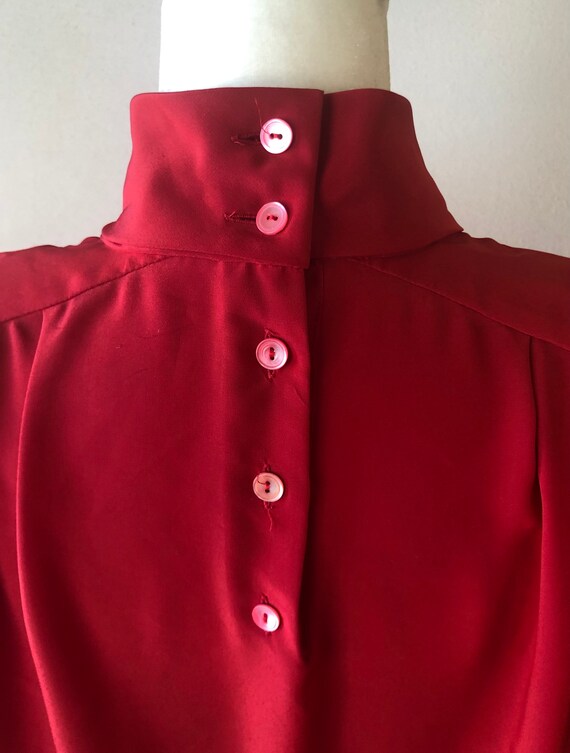 Vintage 80s Red Silky Blouse with Shoulder Pads - image 5