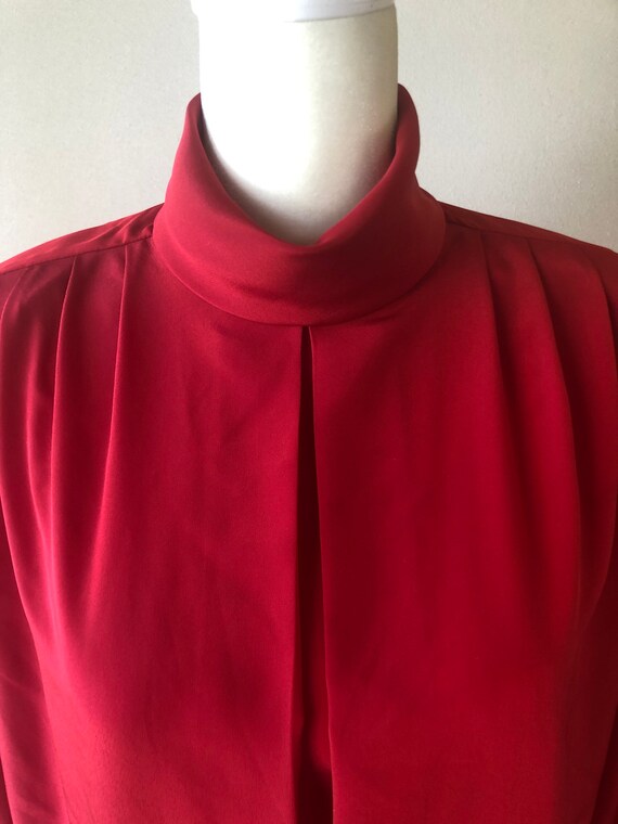 Vintage 80s Red Silky Blouse with Shoulder Pads - image 3