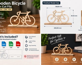 Wooden Bicycle Figurine  4mm Laser cut files SVG, PDF, CDR Digital product