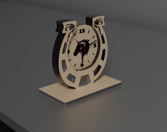 Wood clock with horseshoe Laser cut files SVG DXF CDR vector plans, files instant download, cnc pattern, cnc cut, laser cut