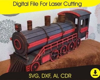 Locomotive Train Steam Engine SVG, PNG, DXF Digital Download for Laser Cut – Perfect for 3mm Material