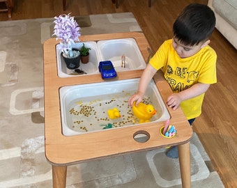 Sensory Table, Activity Table with Chalk board and Whiteboard , Wooden Play Table , Montessori Table and Chair Set, Christmas Gift