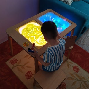 7 in 1, Sensory table + Wooden Chessboard + Wooden Chess Pieces + Chalkboard + Whiteboard + White Acrylic Insert + Transparent Cover