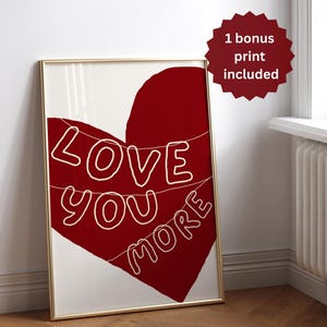 Love You More Print: Hand-Drawn Heart, Retro Newspaper Art (Digital Download)
