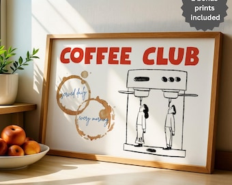 Coffee Club-print handgetekende koffiekar poster trendy keukenmuurkunst