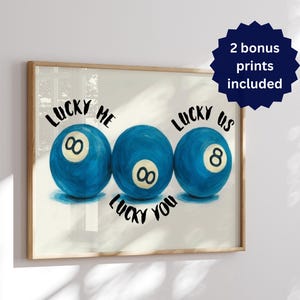 Lucky 8 Ball Art Print Set: Retro Game Room Decor (Digital Download