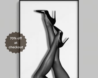 Black and White High Heels Print Luxury Retro Fashion Photography Chic Teen Room Decor