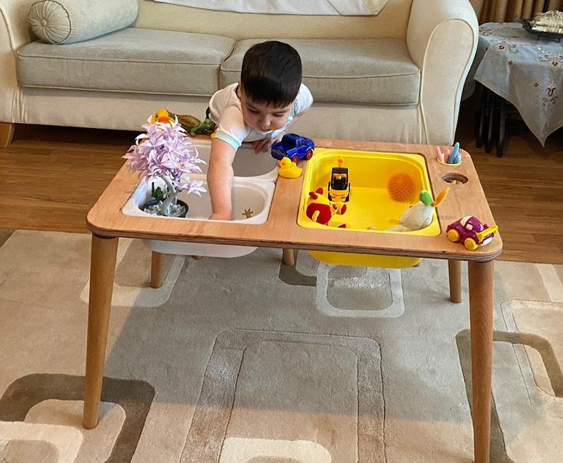 Sensory Table, Activity Table with Chalk board and Whiteboard , Wooden Play Table , Montessori Table and Chair Set, Christmas Gift image 8