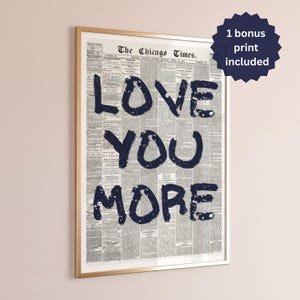 Love You More Newspaper Print: Retro Navy Wall Art (Digital Download)