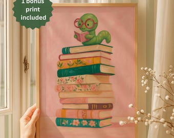 Blumen Stapel Bücher Druck: Skurril, Lesewurm, Buchliebhaber Dekor (Digitaler Download