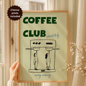 Coffee Club Print Espresso Poster Hand Drawn Retro Club Coffee Wall Art Printable Coffee Bar Decor Coffee Station Decor Trendy Kitchen Print