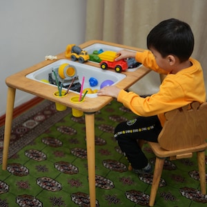 Sensory Table, Activity Table with Chalk board and Whiteboard , Wooden Play Table , Montessori Table and Chair Set, Christmas Gift image 2