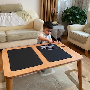 Sensory Table, Activity Table with Chalk board and Whiteboard , Wooden Play Table , Montessori Table and Chair Set, Christmas Gift image 4