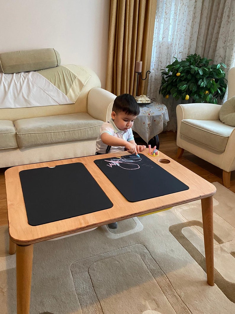 Sensory Table, Activity Table with Chalk board and Whiteboard , Wooden Play Table , Montessori Table and Chair Set, Christmas Gift image 4