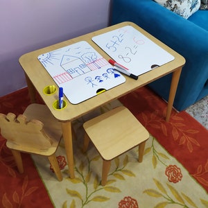 Sensory Table, Activity Table with Chalk board and Whiteboard , Wooden Play Table , Montessori Table and Chair Set, Christmas Gift image 5