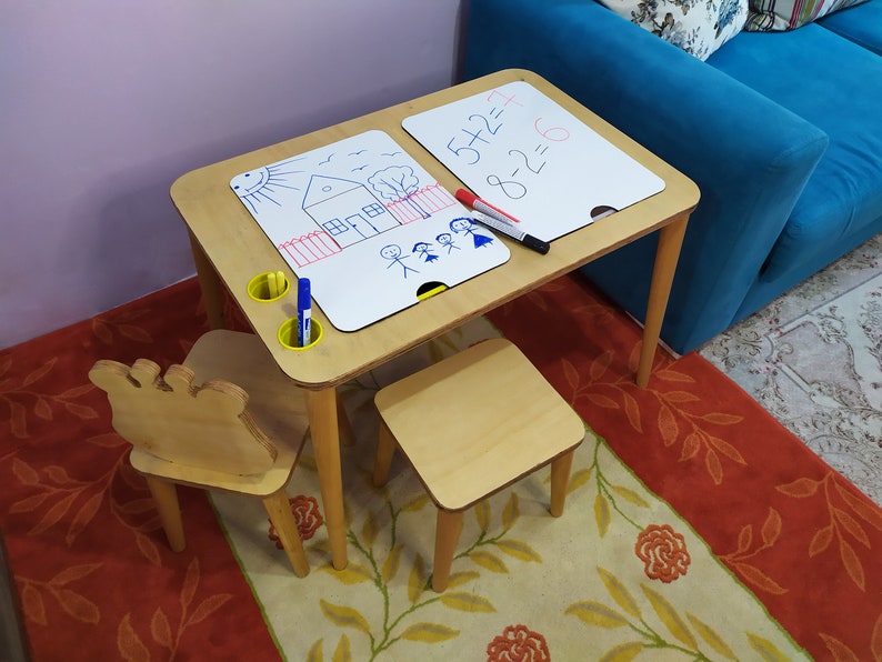 Sensory Table, Activity Table with Chalk board and Whiteboard , Wooden Play Table , Montessori Table and Chair Set, Christmas Gift image 5