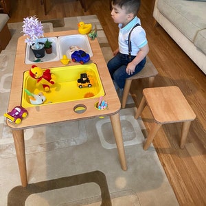 Sensory Table, Activity Table with Chalk board and Whiteboard , Wooden Play Table , Montessori Table and Chair Set, Christmas Gift image 6