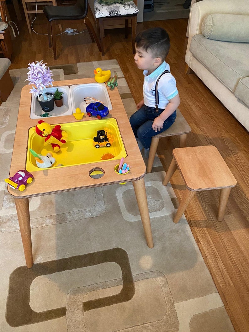 Sensory Table, Activity Table with Chalk board and Whiteboard , Wooden Play Table , Montessori Table and Chair Set, Christmas Gift image 6