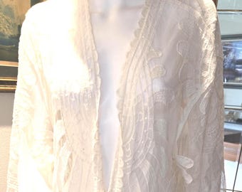 Vestido playero bohemio blanco hasta media pantorrilla o chaqueta ligera de Artesia, talla L, nuevo