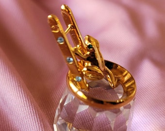 Vintage Swarovski Crystal Frog Figurine: Gold Ladder, "Weather Frog"