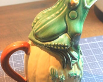 Rare vintage Bordallo Pinheiro majolica frog pitcher