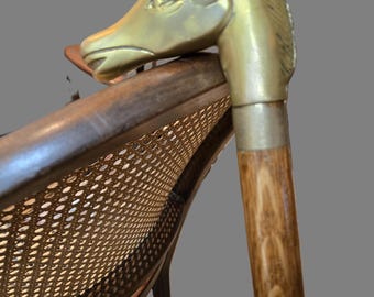 Vintage messing wandelstok met paardenhoofd