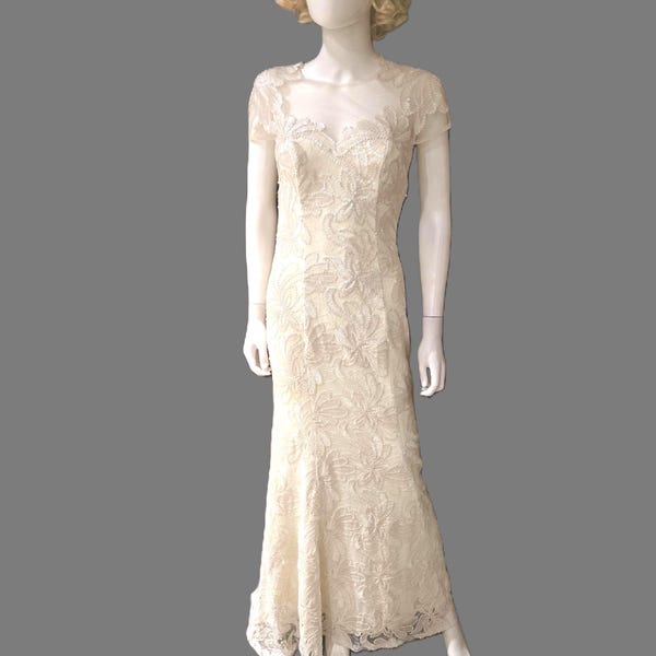 Beaded silk formal dress, bridal gown, size 4