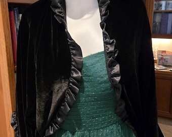 Ruffled black velvet shawl, evening wrap