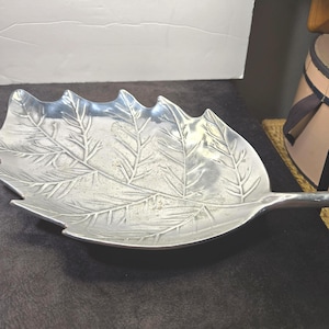 MCM Mariposa silver colored leaf dish, serving dish, made in Mexico