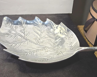 MCM Mariposa silver colored leaf dish, serving dish, made in Mexico