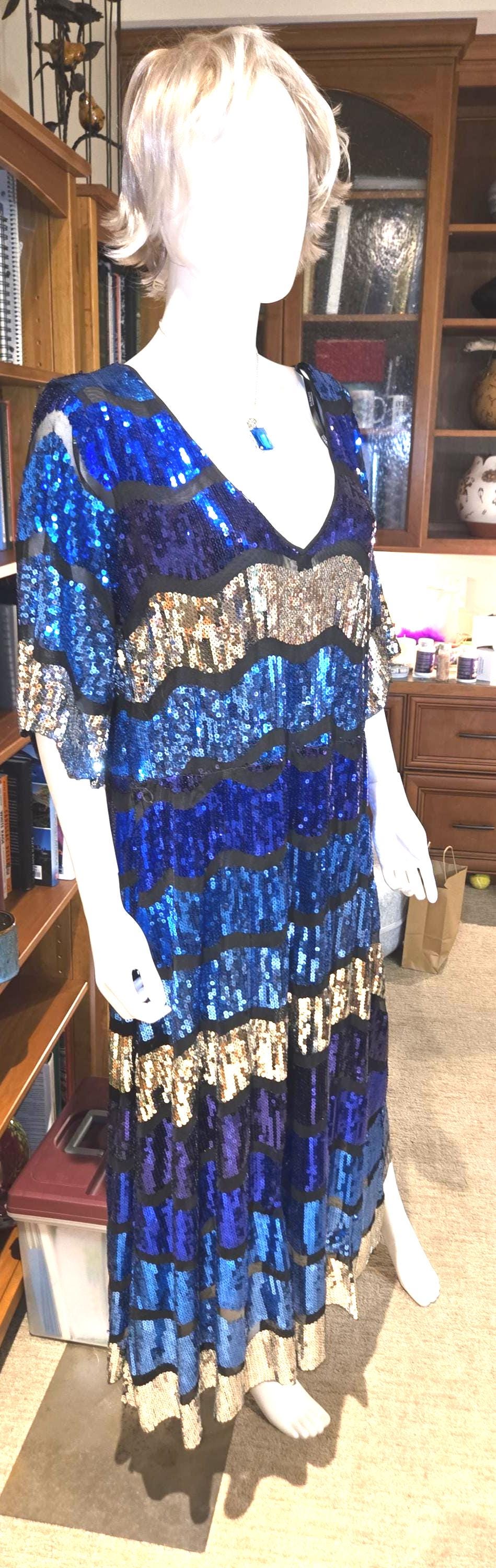 Eloquii Sequin Midi Dress, Blue Silver Striped Evening Gown, Size 16 - Etsy