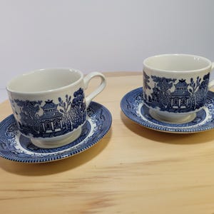 Vintage Blue Willow Dinnerware - 2 cups and saucers- marked Churchill