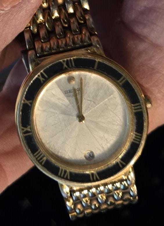 Rare 1991 Vintage Gold Mother-of-pearl Black Roman Numerals, Seiko
