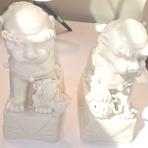 Vintage Blanc De Chine Fu Dogs: Chinese Temple Guardian Lions, Pair