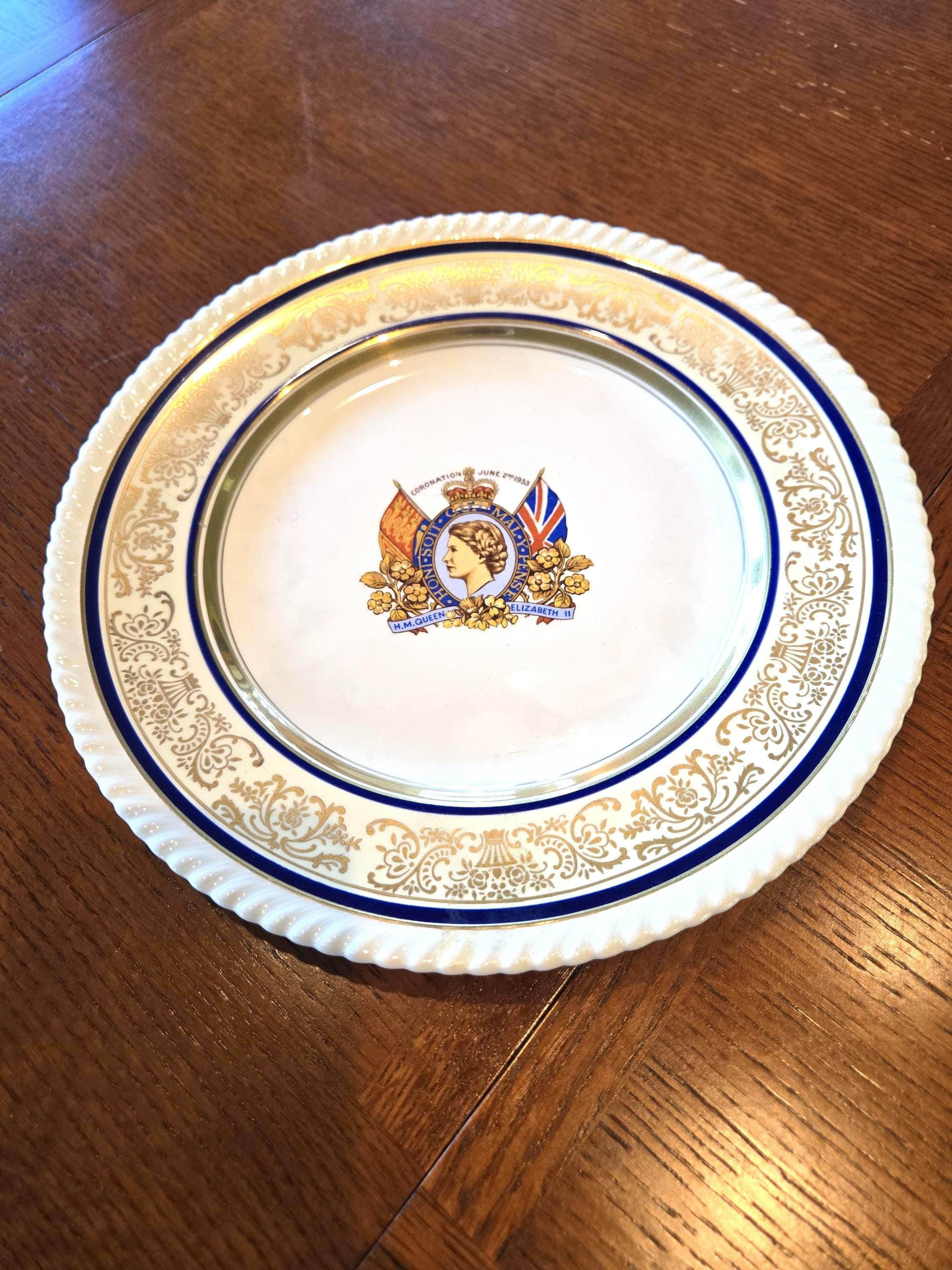 Vintage Queen Elizabeth II Round Coronation Plate, 1953, Johnson