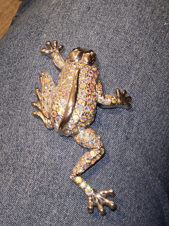 Unbranded rhinestone covered frog brooch - 4 " by 2-1/2"