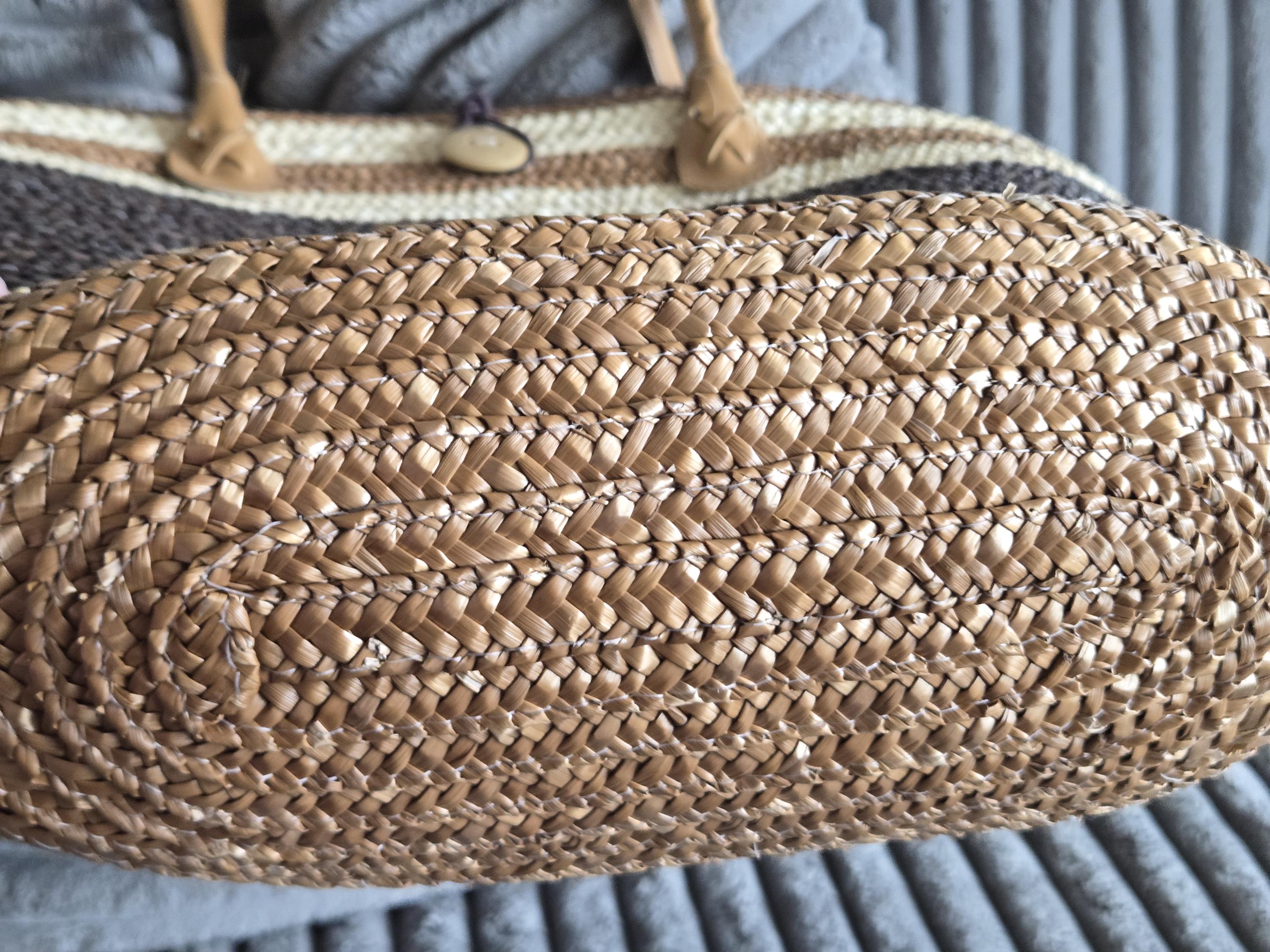 Rattan Straw Woven Tote Bag Brown Tan Beach Bag Purse Travel Luggage ...